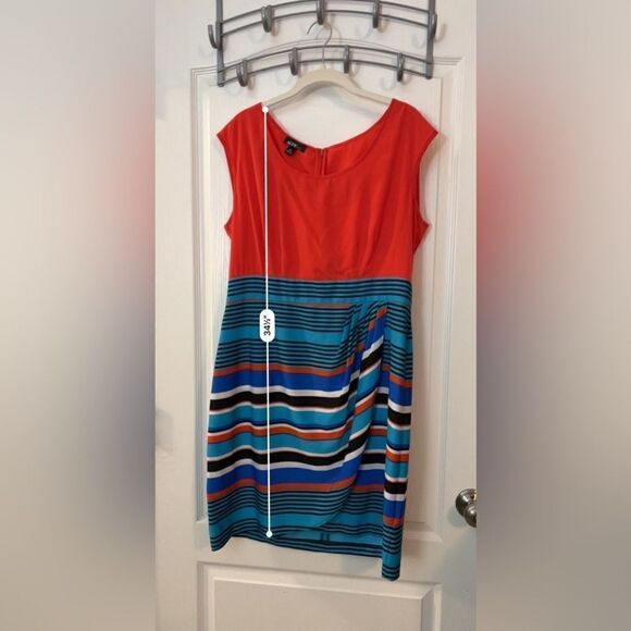 Alyx Faux Wrap Dress striped women’s size 14 EUC orange blue white - Picture 14 of 15